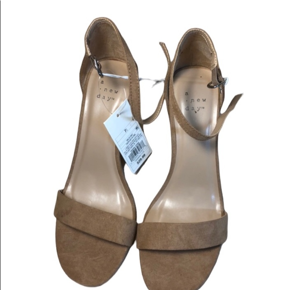 NEW Ema Block Heeled Sandal Sz 7.5 Shoe Taupe Open Square Toe Pump A New Day